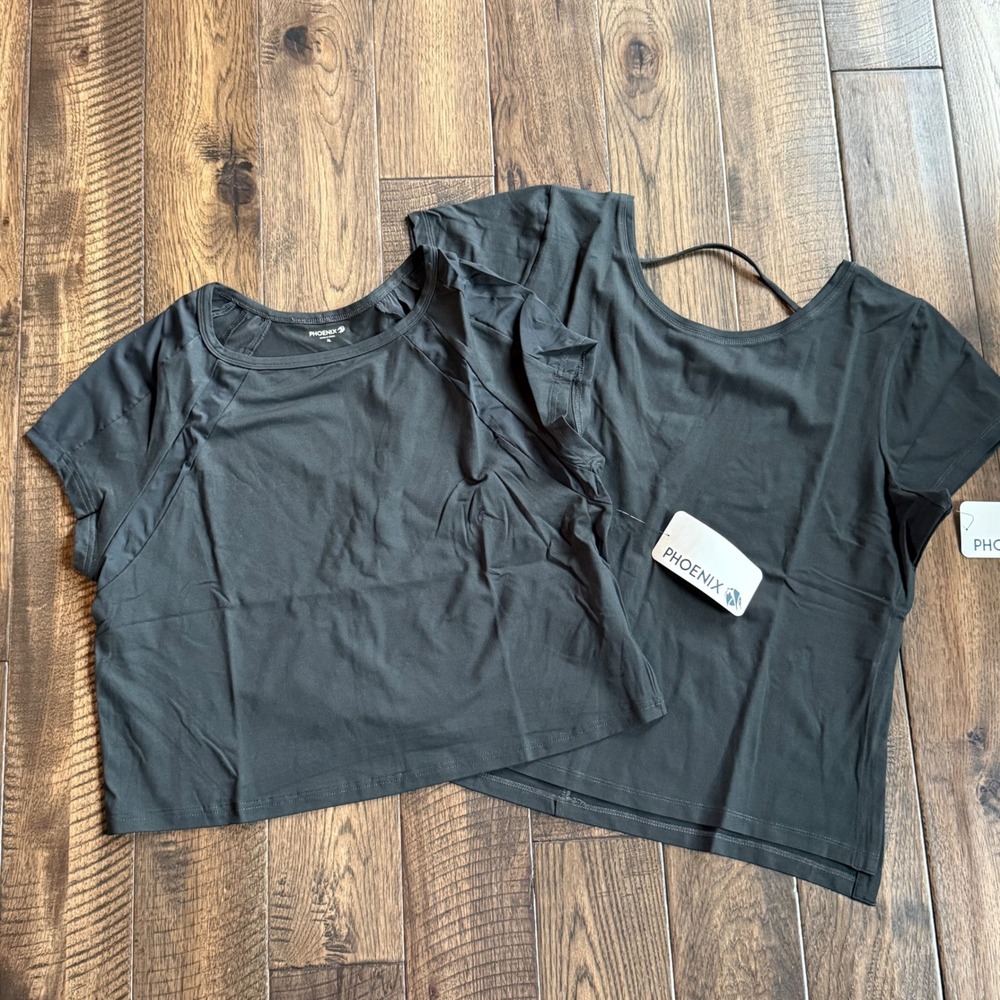 Phoenix Paros Black Activewear Bundle of 2 Crop Tee &Side Slit V-Back Top XL NWT